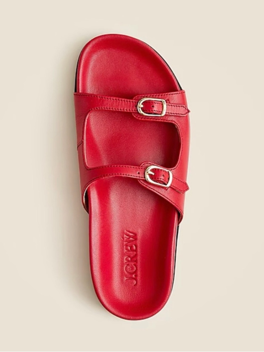 J.Crew Red Leather Double Buckle Slide Sandals W Sz 7.5 NWOB
